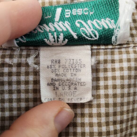 Coconut Row Vintage Safari Embroidered Button Down Shirt L Gingham Retro - Picture 4 of 9